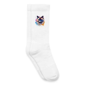 Bunte Birman-Katzengesicht-Splash-Kunst - Kinder Tennissocken - Weiß - Rechts