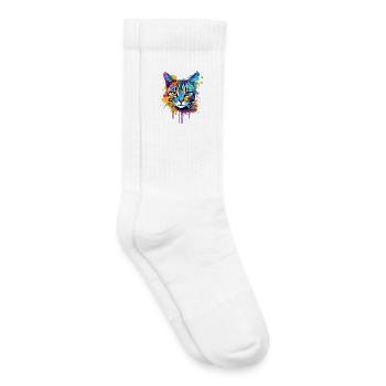 Ägyptisches Mau-Katzengesicht Farbenfrohe Splash-Art - Kinder Tennissocken - Weiß - Rechts