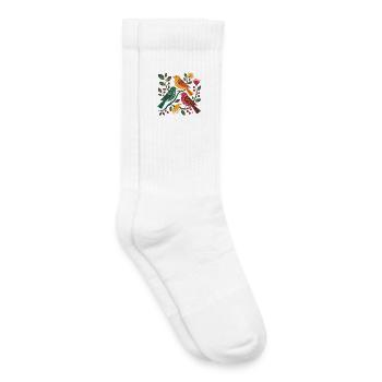 Colorful Birds in Flowers Branch Pattern Folk Art - Kids Tennis Socks - white - Right