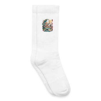 Süßer Ramen-Welpe in der Schüssel mit Wellen und Sakura - Kinder Tennissocken - Weiß - Rechts