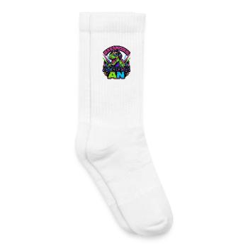 Bass mode on – Neon dinosaurs at the DJ booth - Kids Tennis Socks - white - Right