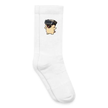 Cute Pug in Virtual Reality Gamer Cartoon - Kids Tennis Socks - white - Right