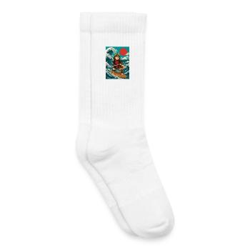 Surf Shiba Inu Samurai Doge au Japon - Chaussettes de tennis bio enfant - blanc - Droite