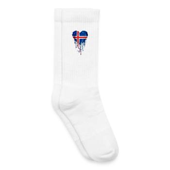 Peinture à l’aquarelle du drapeau nordique du cœur nordique islandais - Chaussettes de tennis bio enfant - blanc - Droite