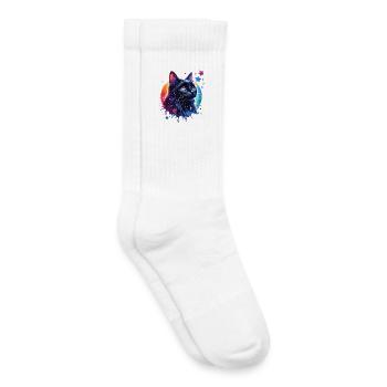 Schwarze Katze Motiv - Kinder Tennissocken - Weiß - Rechts