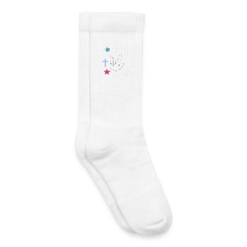 Hand signal with cross, stars and moon - Kids Tennis Socks - white - Right
