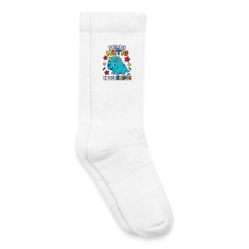 Dreifach mutig in der Krippe – Dino Spruch - Kinder Tennissocken - Weiß - Rechts