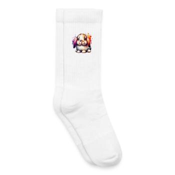 Dwarf Ram Rabbit Motif - Kids Tennis Socks - white - Right