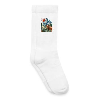 Schweizer Bergkuh im Sonnenaufgang - Kinder Tennissocken - Weiß - Rechts