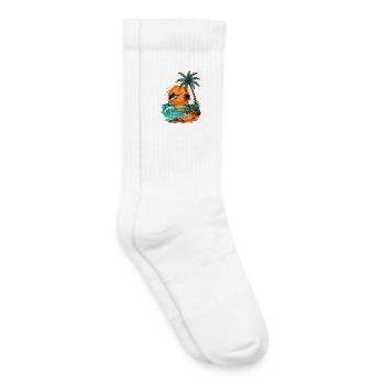 Jumping Fish at Tropical Sunset Palm Sea Beach - Kids Tennis Socks - white - Right