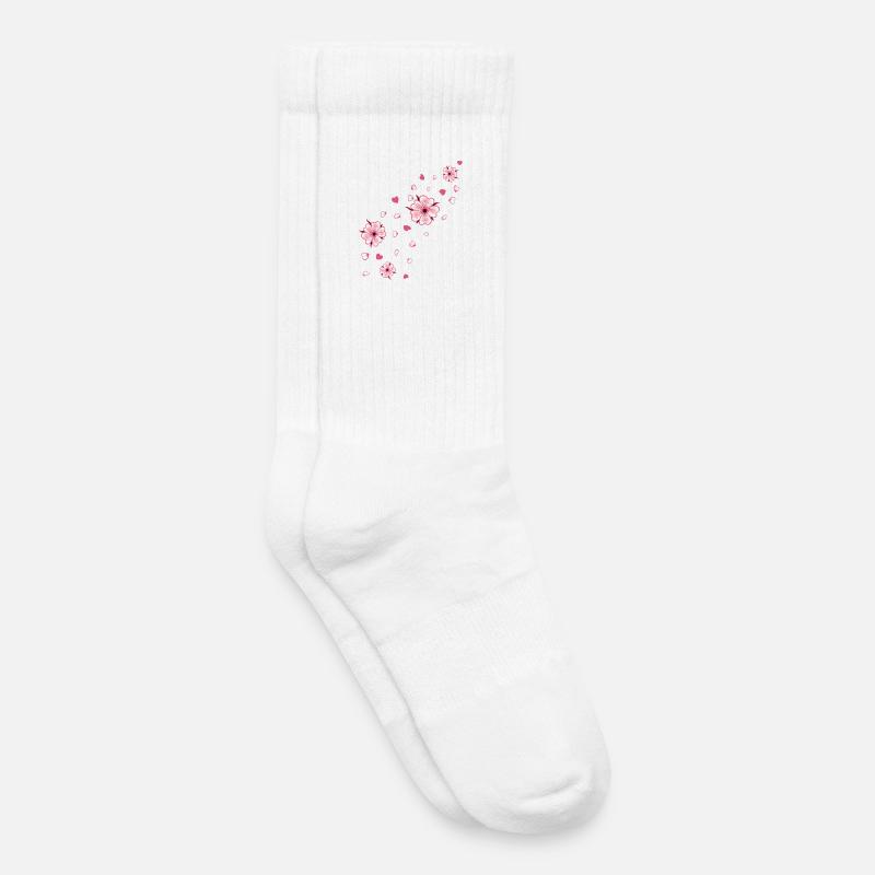 Flying Cherry Blossoms with Hearts Sakura Spring - Kids Tennis Socks - white