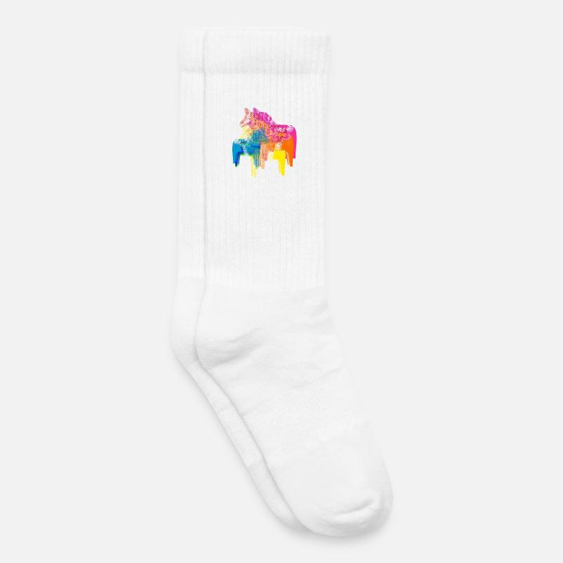 Pop Art Dala Pferde -Weihnachts Pulli Skandi Style - Kinder Tennissocken - Weiß
