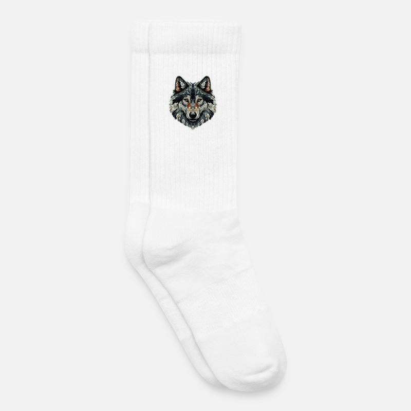 Bunter Wolf im Mosaik-Stil - Kinder Tennissocken - Weiß