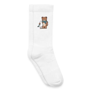 Cute Bear and Bird Design - Kids Tennis Socks - white - Right