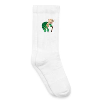 Tortue lente avec lunettes et bâton de marche - Chaussettes de tennis bio enfant - blanc - Droite
