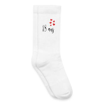 18. 18 ANS. 18e ANNIVERSAIRE. ANNIVERSAIRE 18 ANS. - Chaussettes de tennis bio enfant - blanc - Droite