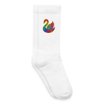 Arc en ciel pailleté cygne mère - Chaussettes de tennis bio enfant - blanc - Droite