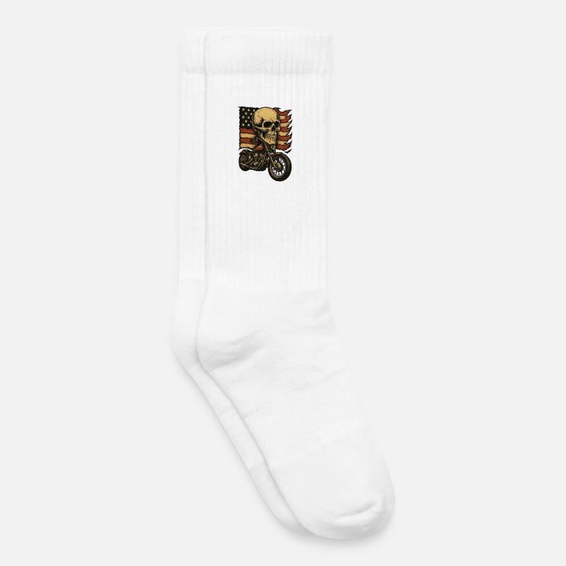 Moto skeleton devant le drapeau américain - Chaussettes de tennis bio enfant - blanc