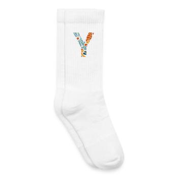 Lettre y fleurs groovy idée cadeau - Chaussettes de tennis bio enfant - blanc - Droite