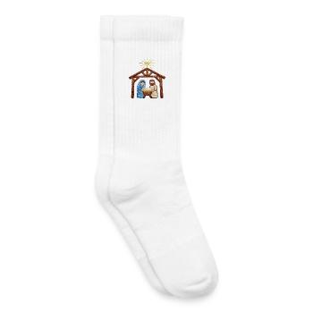 Crèche brodée – histoire de Noël (imprimée) - Chaussettes de tennis bio enfant - blanc - Droite