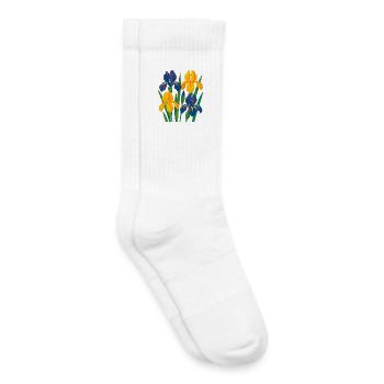 Harmonie d’iris : Fleurs dorées et indigo - Chaussettes de tennis bio enfant - blanc - Droite