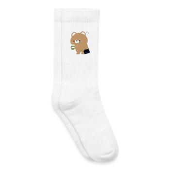 Ours brun fatigué avec café et sac - Chaussettes de tennis bio enfant - blanc - Droite