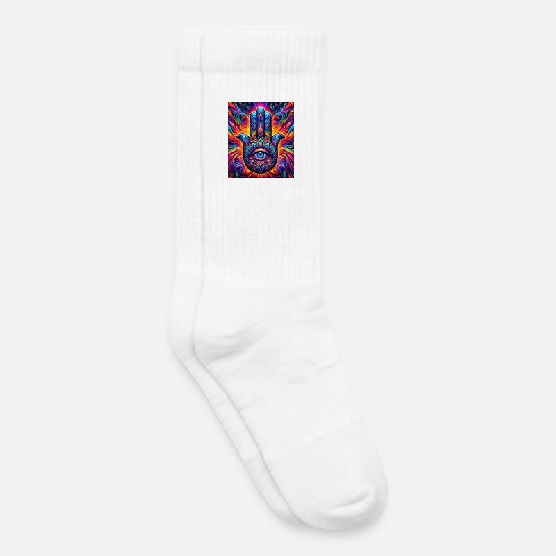 Mandala psychédélique Hamsa Œil Main-Œil - Chaussettes de tennis bio enfant - blanc