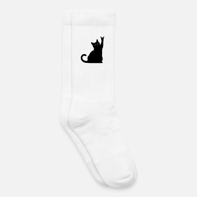 Black Cat – Devil Horns Silhouette - Kids Tennis Socks - white