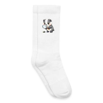 The badger explores an insect with a magnifying glass - Kids Tennis Socks - white - Right
