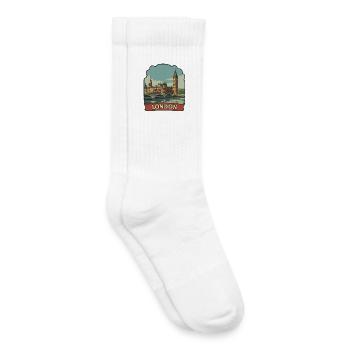 Badge de voyage vintage du bus rouge Big Ben de Londres - Chaussettes de tennis bio enfant - blanc - Droite