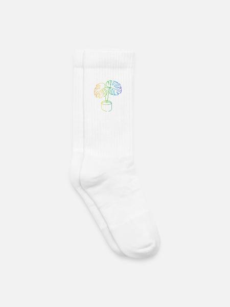 Monstera Regenbogen Linienkunst - Kinder Tennissocken - Weiß