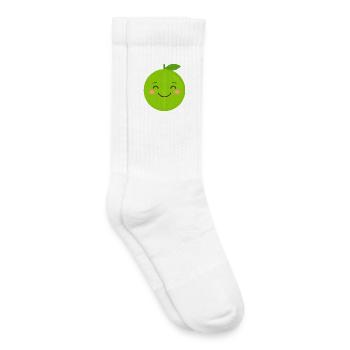 Grüner Kawaii Apfel – Süße Frucht Cartoon Grafik - Kinder Tennissocken - Weiß - Rechts