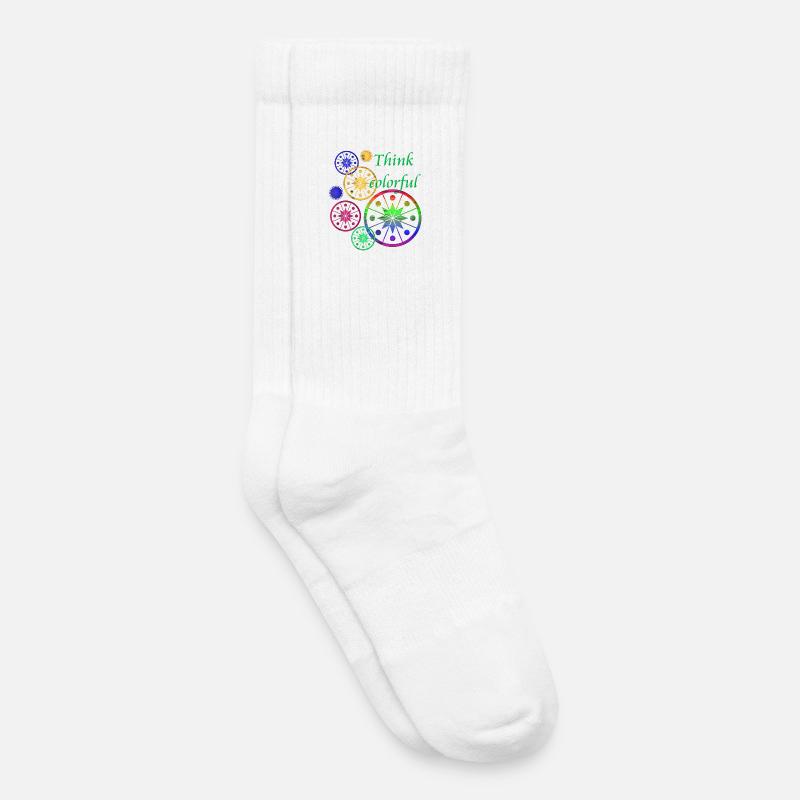 Sternblüten mit Spruch Think colorful - Kinder Tennissocken - Weiß