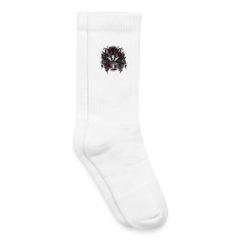 Portrait de chat gothique foncé avec des roses rouges - Chaussettes de tennis bio enfant - blanc - Droite