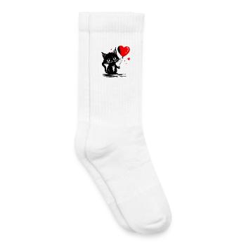 Cat Heart Balloon Red Mother's Day Street Art - Kids Tennis Socks - white - Right