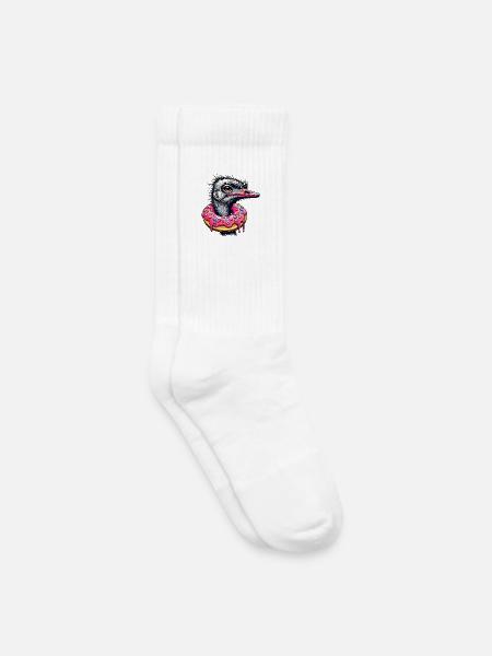 witziger Augenschmaus - Vogel Strauß mit Donut - Kinder Tennissocken - Weiß