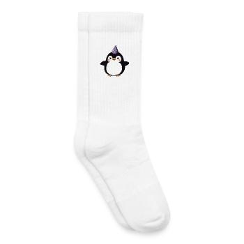 Happy Penguin with Party Hat - Cartoon Design - Kids Tennis Socks - white - Right