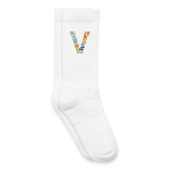 Lettre v fleurs groovy idée cadeau - Chaussettes de tennis bio enfant - blanc - Droite