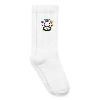 Lapin Lune dans le Cercle de Fleurs - Chaussettes de tennis bio enfant - blanc - Droite