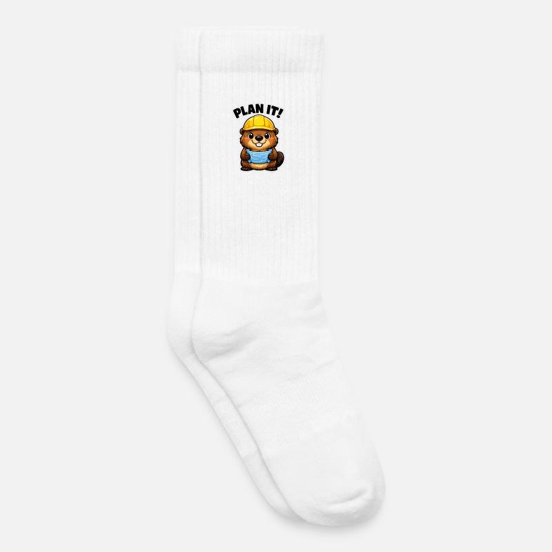 Bauheld Biber mit Plan - Kinder Tennissocken - Weiß