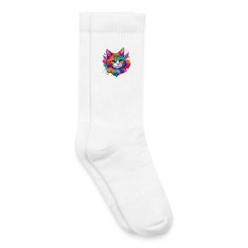 Bunte Katzenporträt Kunst - Katze - Kinder Tennissocken - Weiß - Rechts