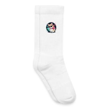 Chiot Kawaii Soleil et Lunettes - Chaussettes de tennis bio enfant - blanc - Droite