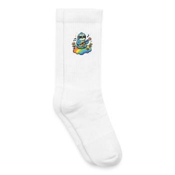 Sloth with guitar on rainbow cloud hippie - Kids Tennis Socks - white - Right