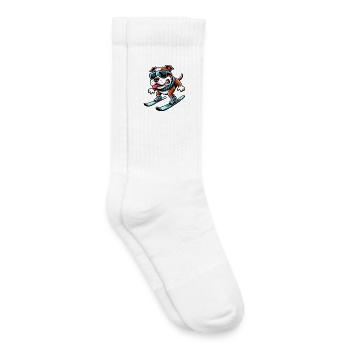 Dog Bulldog Snowboard Sports d’hiver débutant - Chaussettes de tennis bio enfant - blanc - Droite