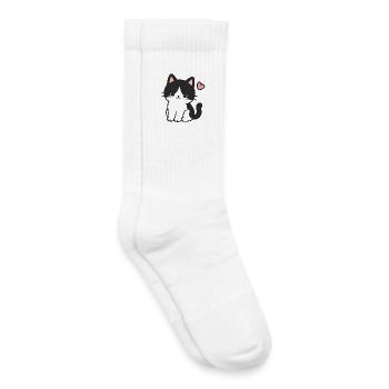 Cute Black Cat With Heart - Kids Tennis Socks - white - Right