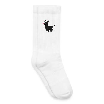 Renne Rudolf logo L noir avec nez rose fluo - Chaussettes de tennis bio enfant - blanc - Droite