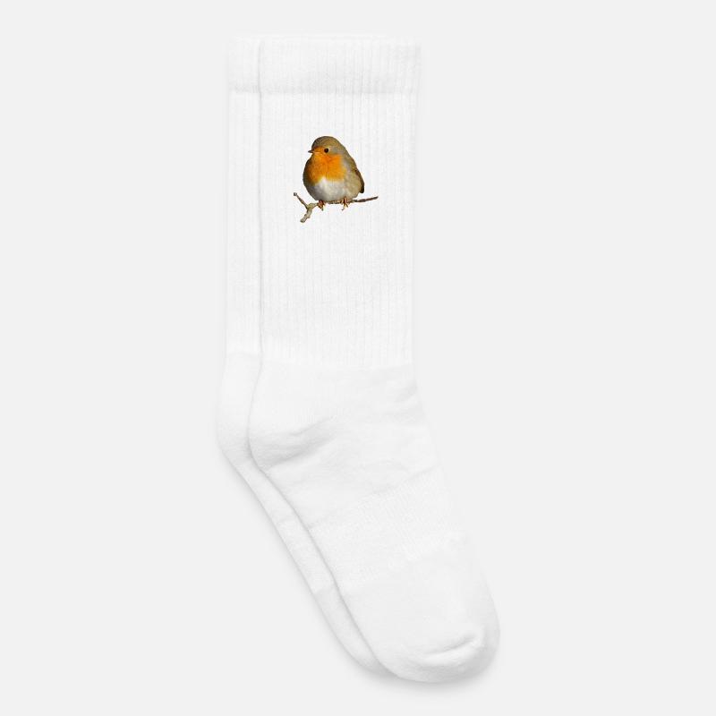Rotkehlchen auf Ast sitzend - Kinder Tennissocken - Weiß