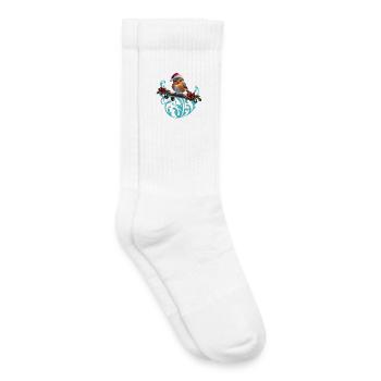 Cute Christmas bird sitting on a covered branch - Kids Tennis Socks - white - Right