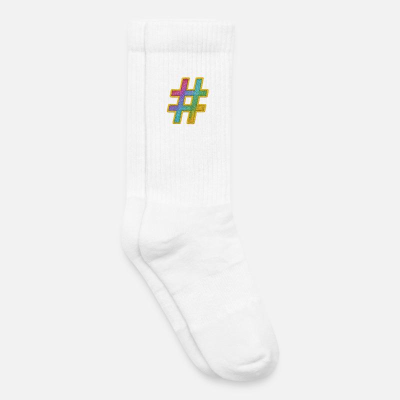Bunter Glitzer Hashtag Dekor - Kinder Tennissocken - Weiß