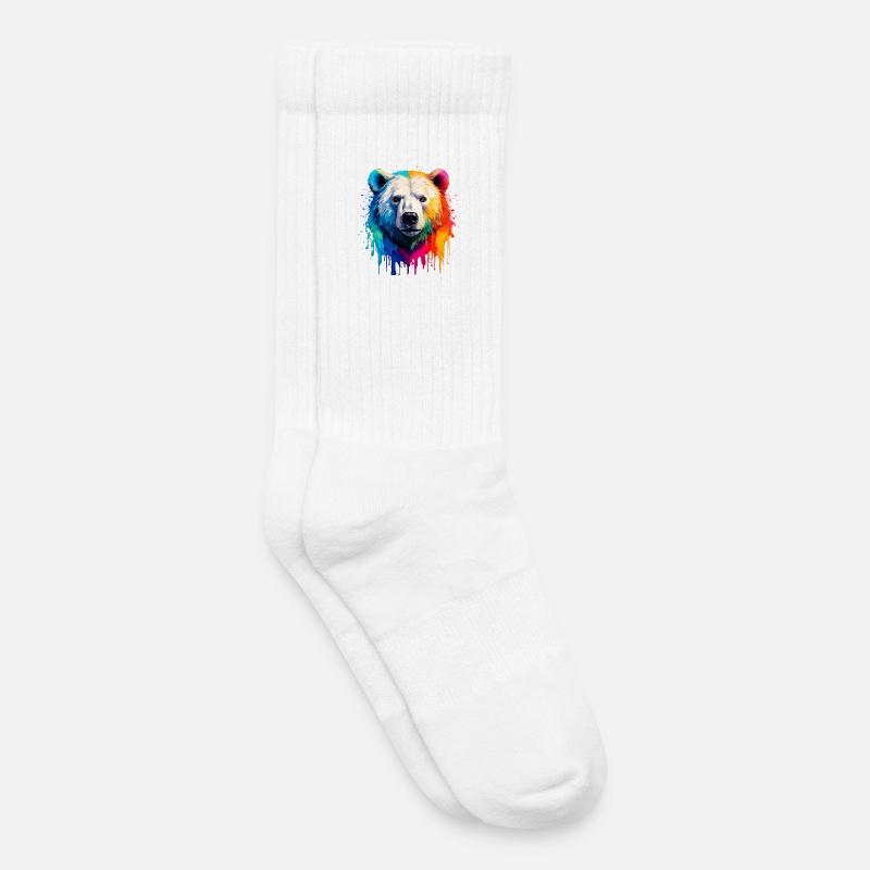 Colorful Polar Bear Head with Gradient - Kids Tennis Socks - white